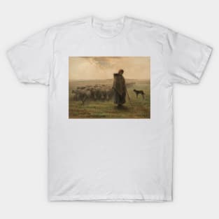 Shepherdess and Her Flock by Jean-Francois Millet T-Shirt